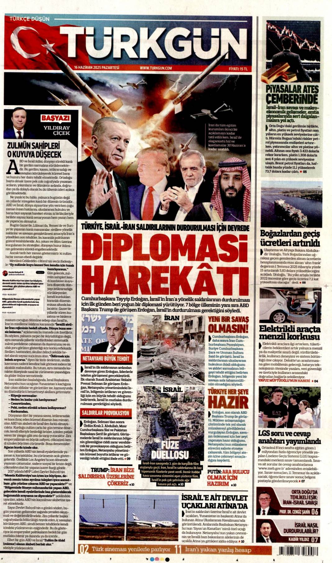 Uçak ve füze savaşı, İsrail ve İran alev alev: 16 Haziran 2025 gazete manşetleri 11