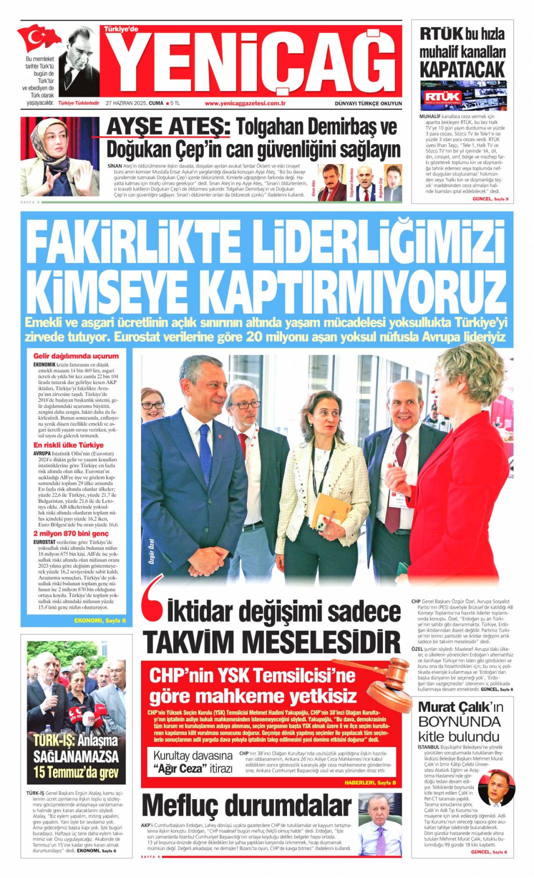 'CHP karşı çıktı biz yaptık' 27 Haziran 2025 gazete manşetleri 12