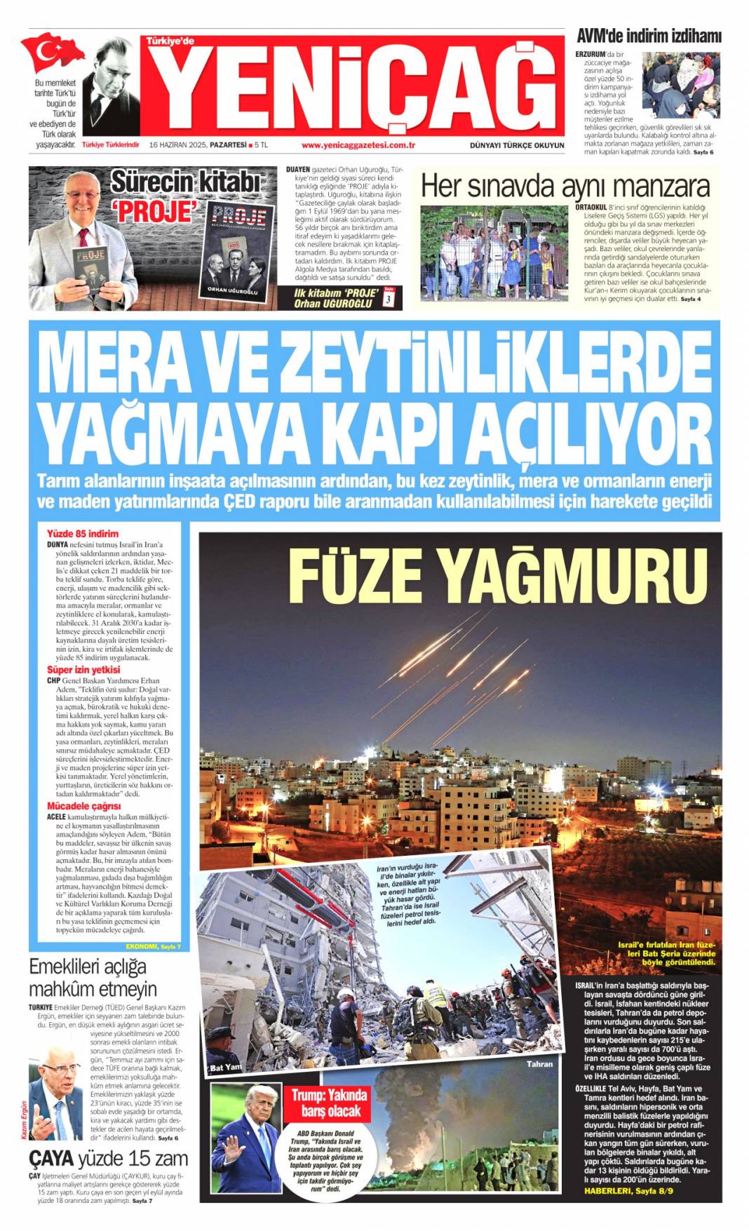 Uçak ve füze savaşı, İsrail ve İran alev alev: 16 Haziran 2025 gazete manşetleri 12