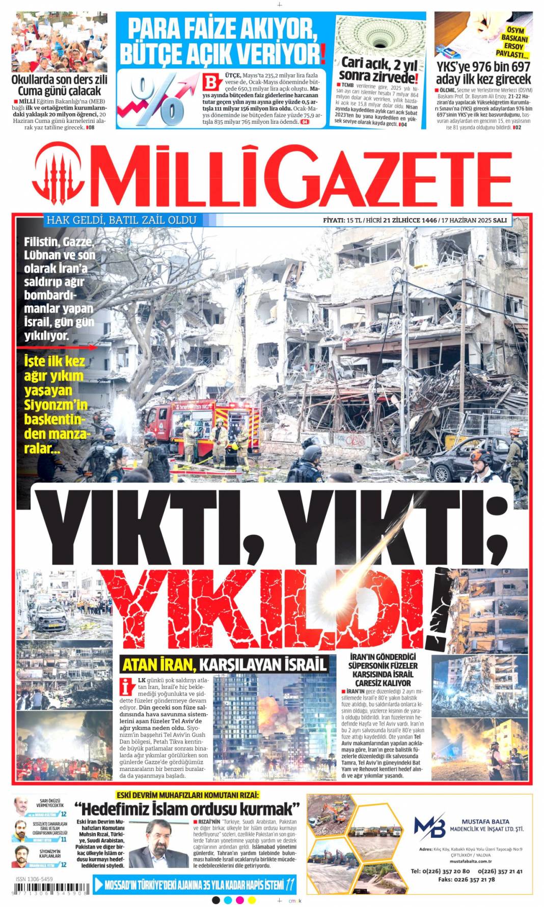 Mossad riskini erken çözdük: 17 haziran 2025 gazete manşetleri 14