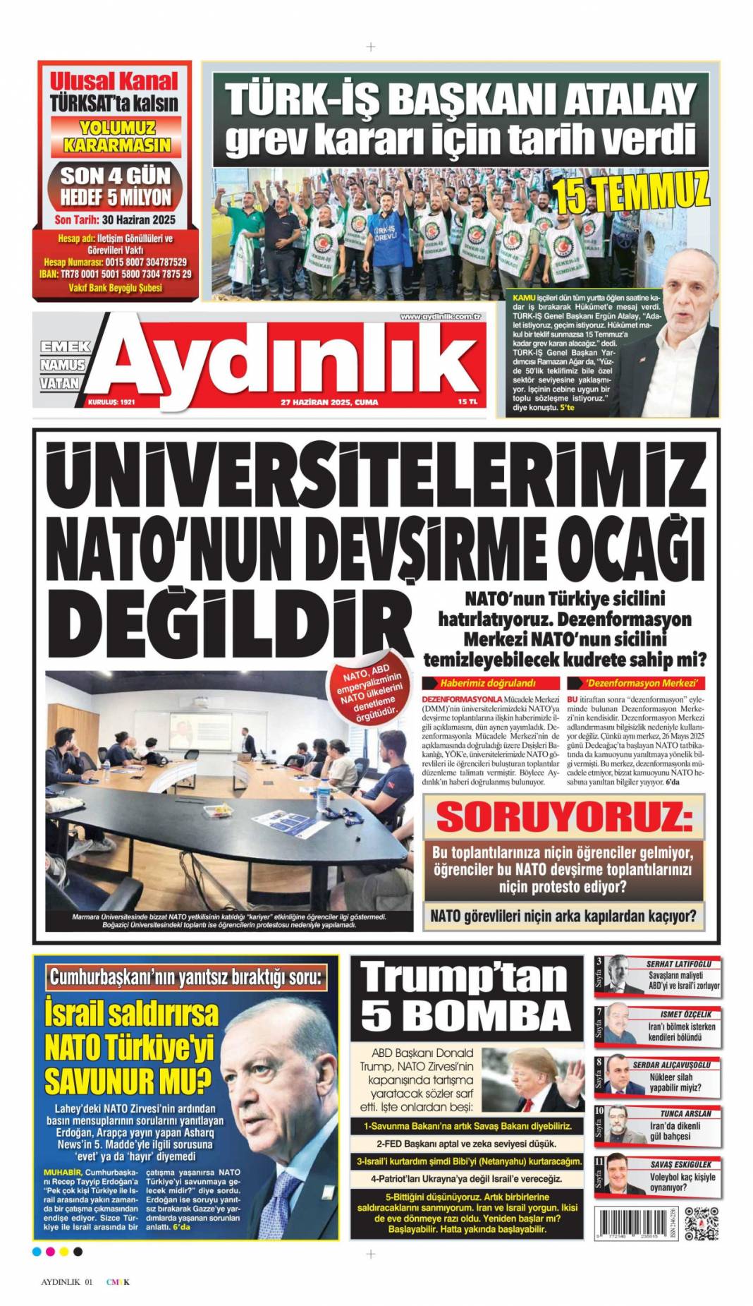 'CHP karşı çıktı biz yaptık' 27 Haziran 2025 gazete manşetleri 15