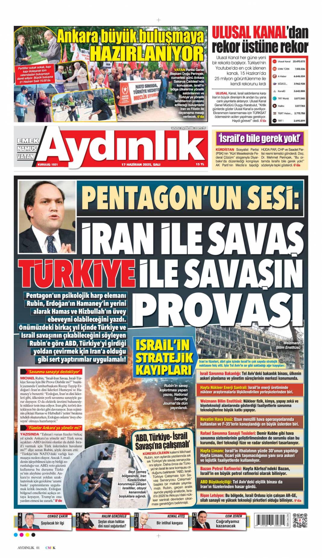 Mossad riskini erken çözdük: 17 haziran 2025 gazete manşetleri 15