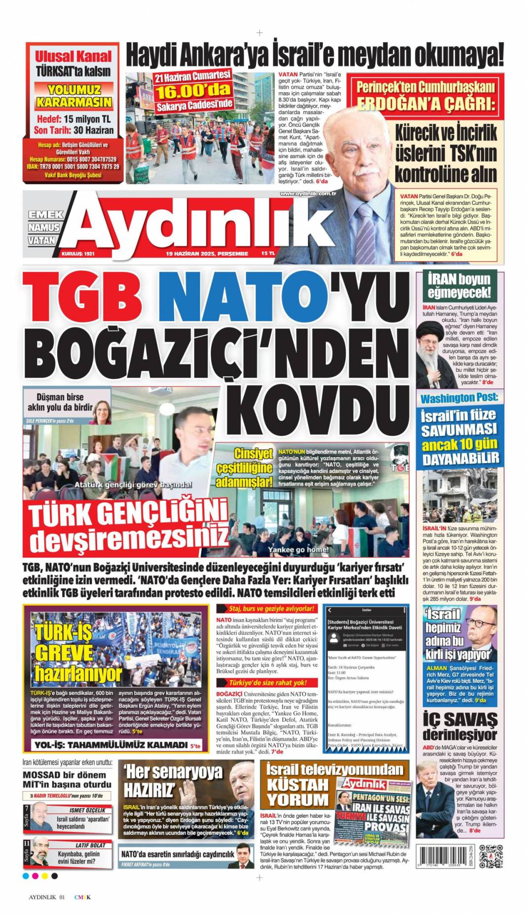Kimse bizi sınamaya kalkmasın! 19 Haziran 2025 gazete manşetleri 16