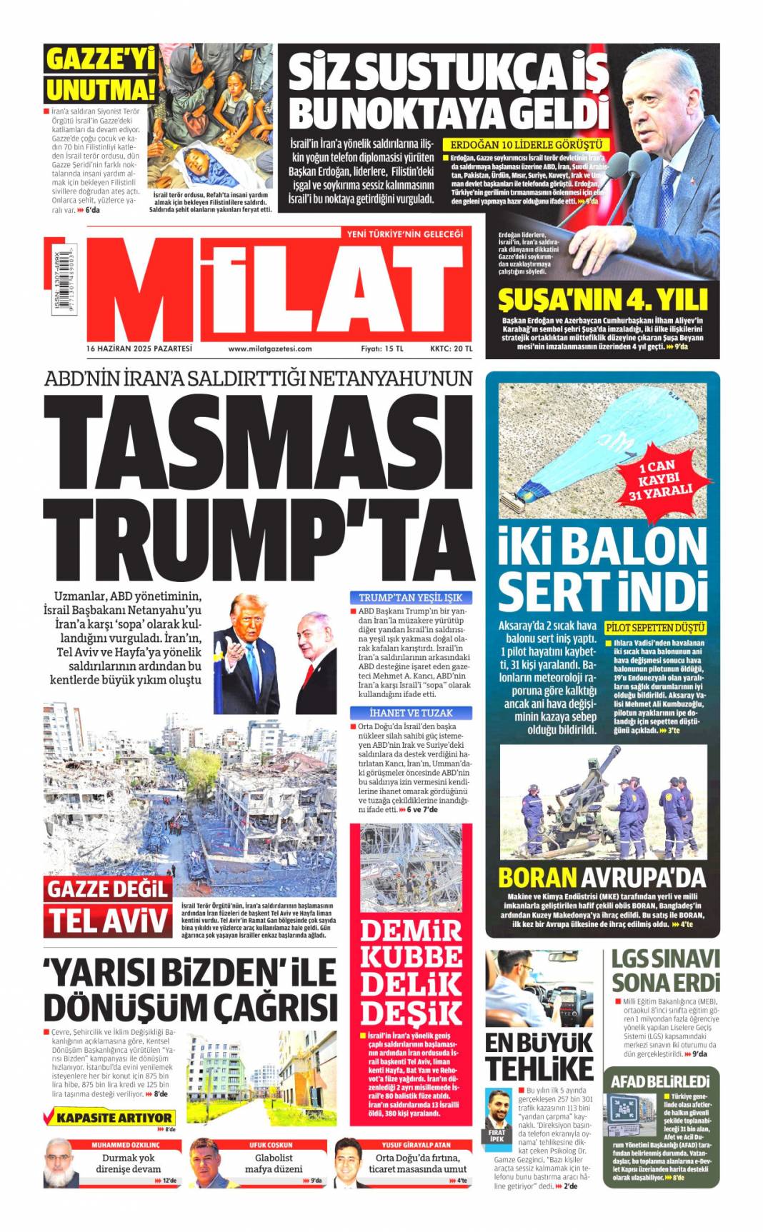 Uçak ve füze savaşı, İsrail ve İran alev alev: 16 Haziran 2025 gazete manşetleri 17