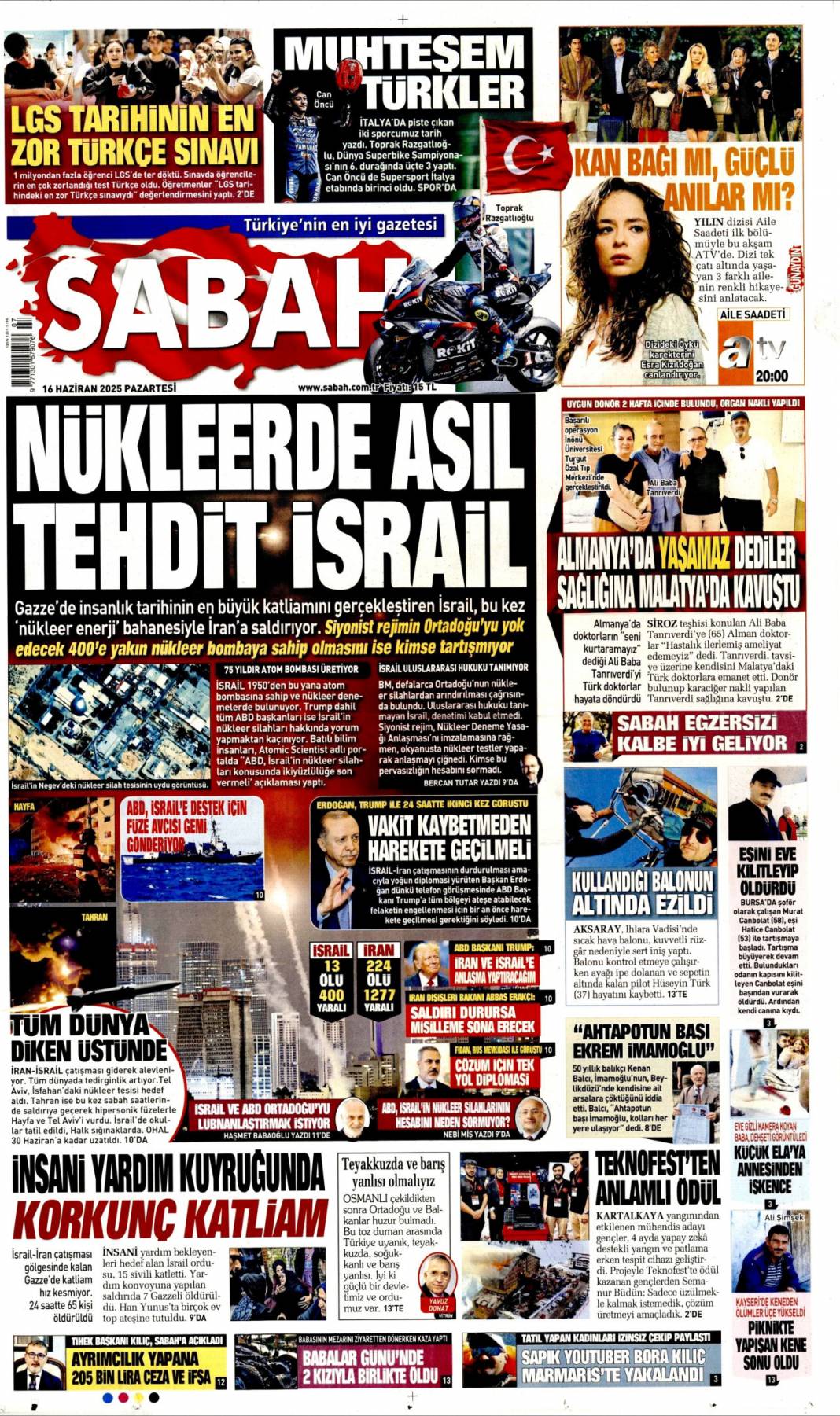 Uçak ve füze savaşı, İsrail ve İran alev alev: 16 Haziran 2025 gazete manşetleri 3