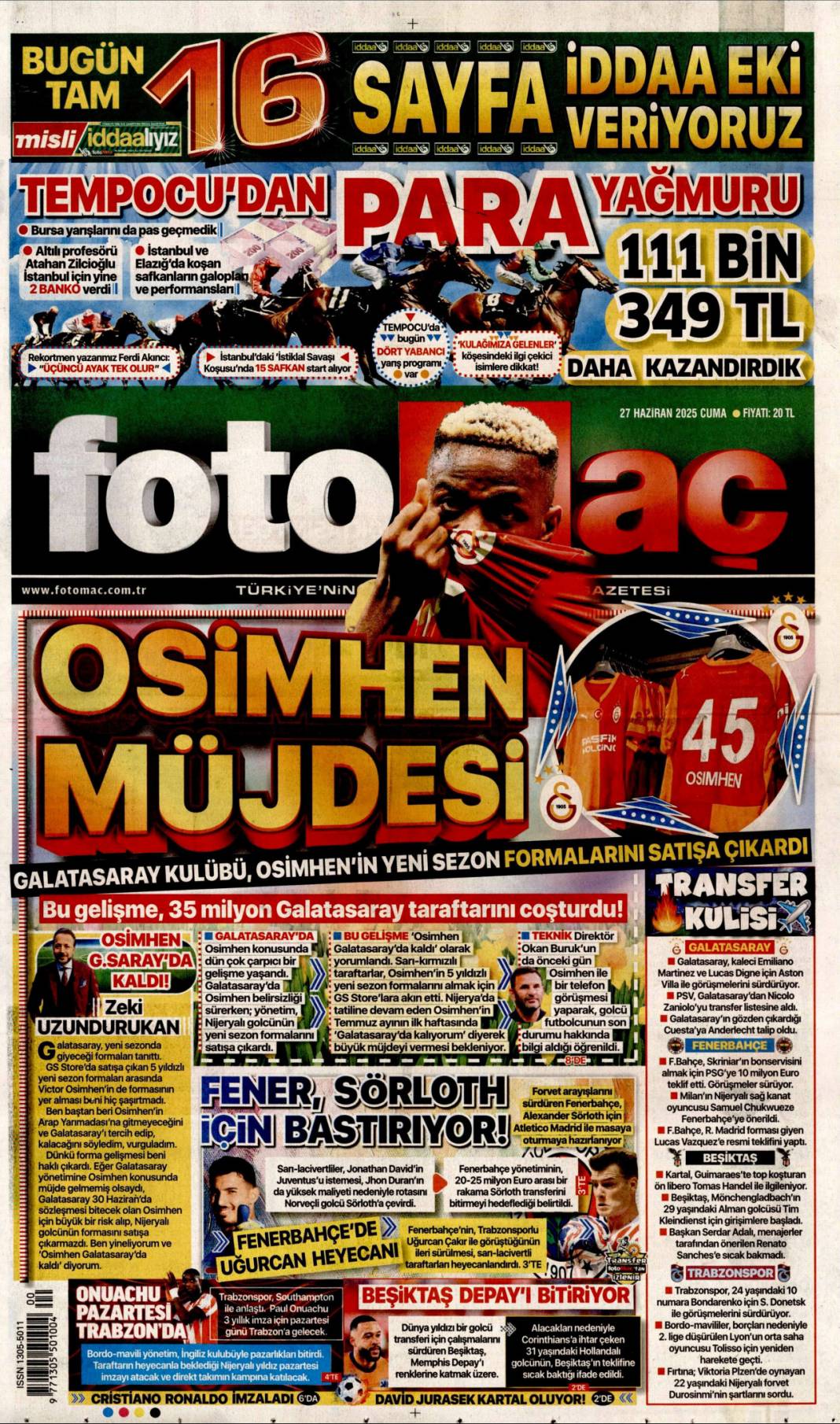 'CHP karşı çıktı biz yaptık' 27 Haziran 2025 gazete manşetleri 20