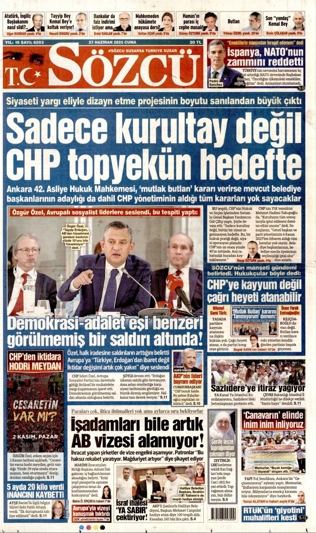 'CHP karşı çıktı biz yaptık' 27 Haziran 2025 gazete manşetleri 3