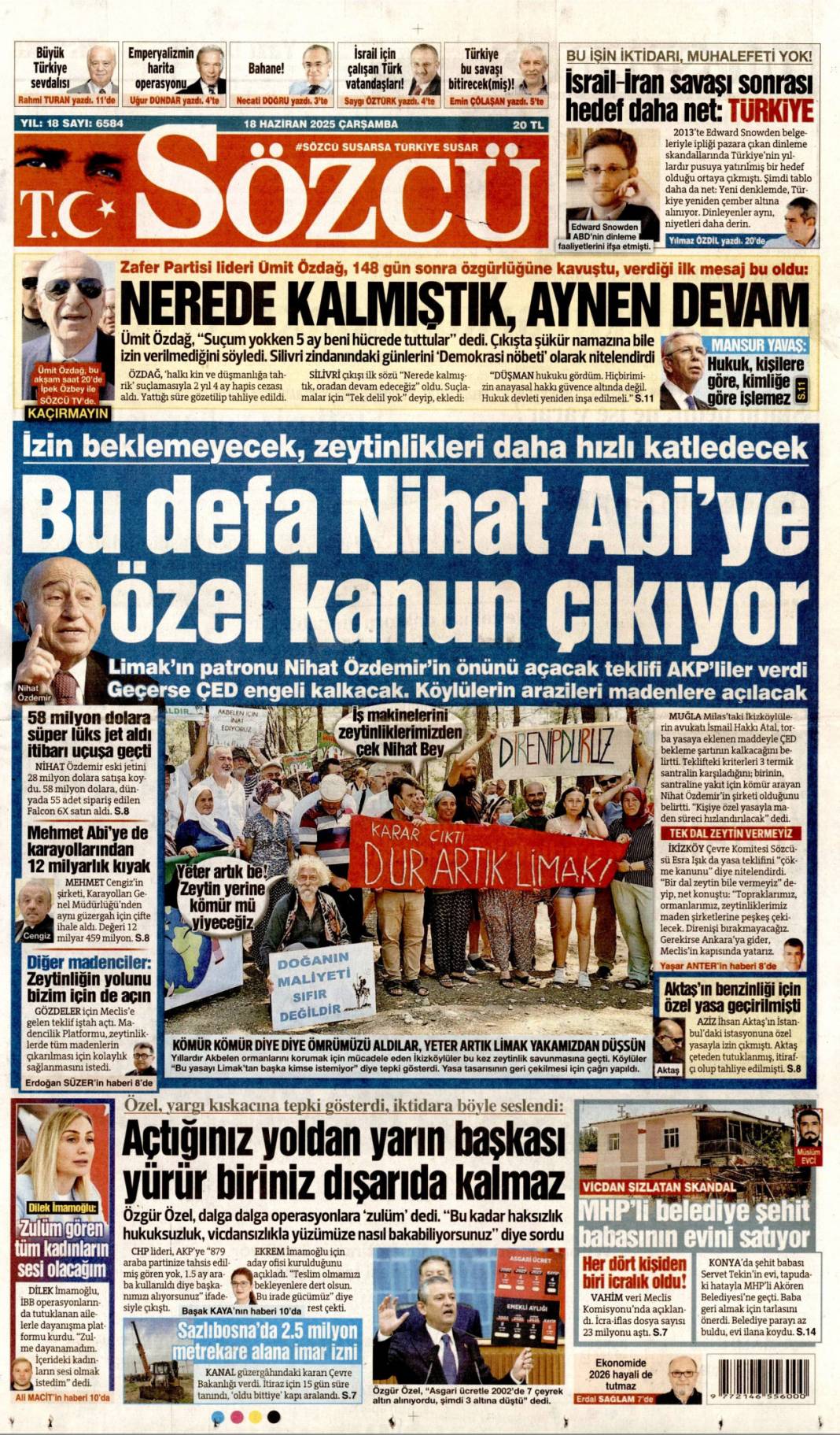 Zenginlerin hukuku! Katliamların gölgesinde toplandılar: 18 Haziran 2025 Gazete Manşetleri 4