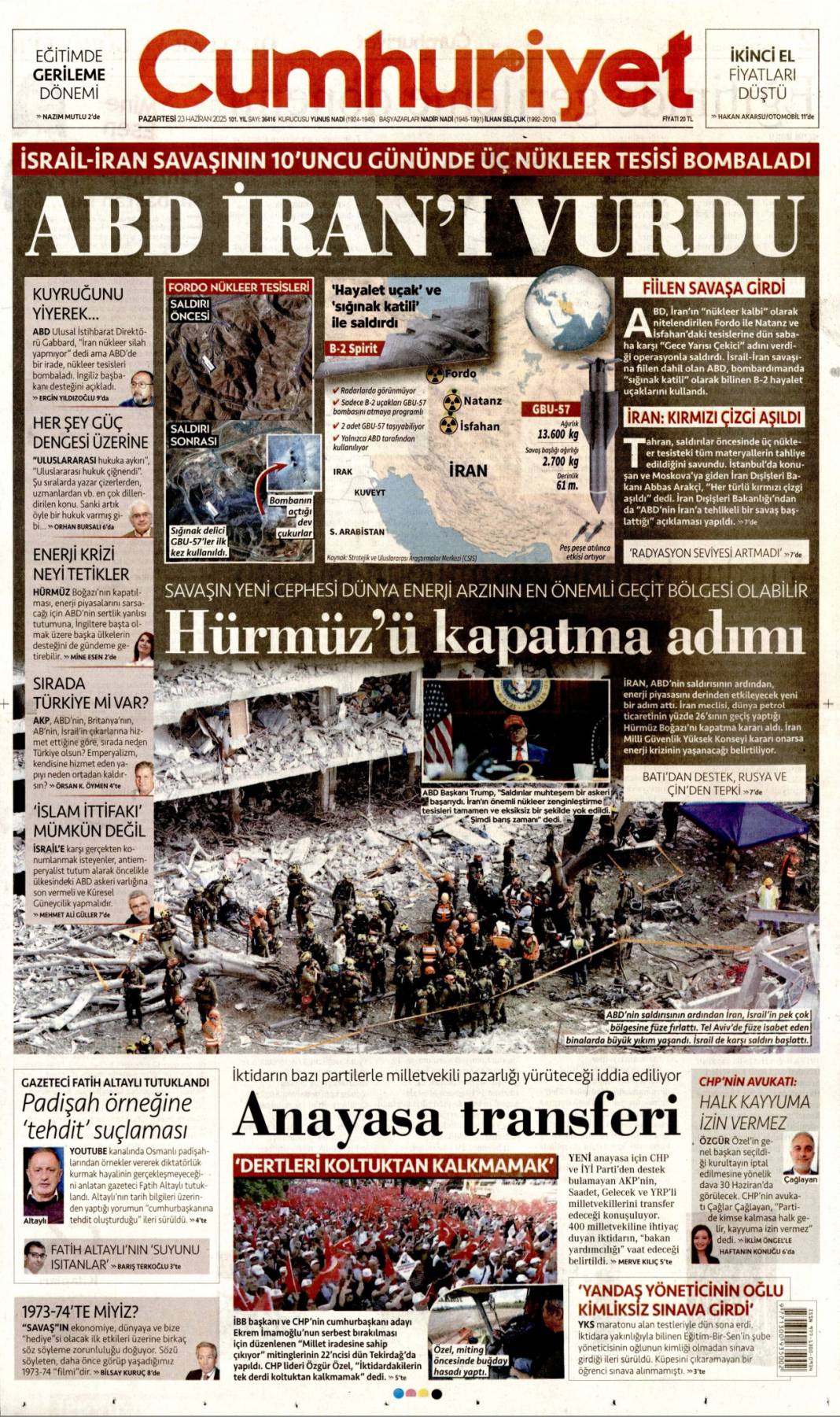 Dünya tetikte! ABD İran'ı vurdu kriz derinleşiyor: 23 Haziran 2025 gazete manşetleri 4