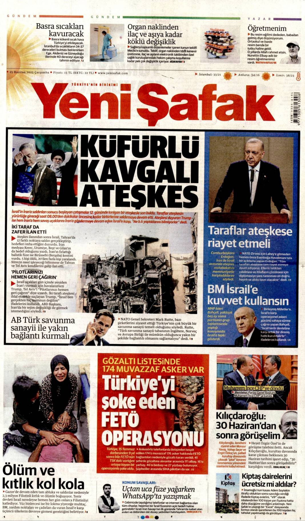Ateşkes kalıcı olmalı! Başkan Erdoğan Trump ile görüştü: 25 Haziran 2025 gazete manşetleri 6