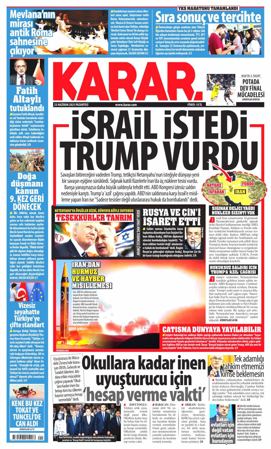Dünya tetikte! ABD İran'ı vurdu kriz derinleşiyor: 23 Haziran 2025 gazete manşetleri 7