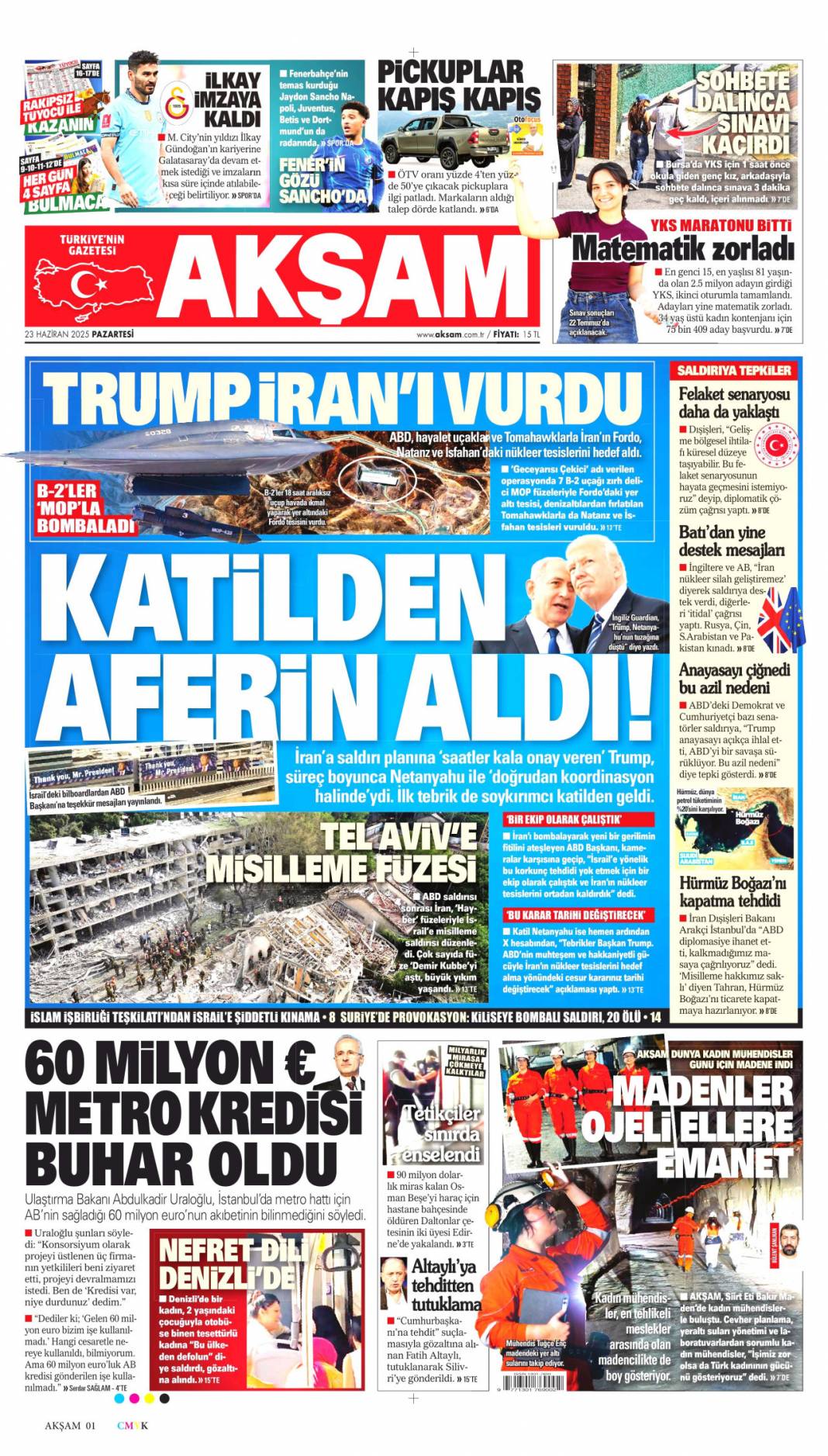 Dünya tetikte! ABD İran'ı vurdu kriz derinleşiyor: 23 Haziran 2025 gazete manşetleri 8