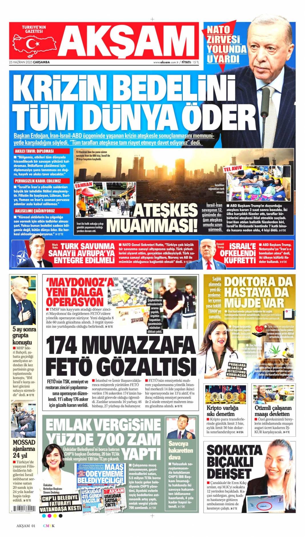 Ateşkes kalıcı olmalı! Başkan Erdoğan Trump ile görüştü: 25 Haziran 2025 gazete manşetleri 8