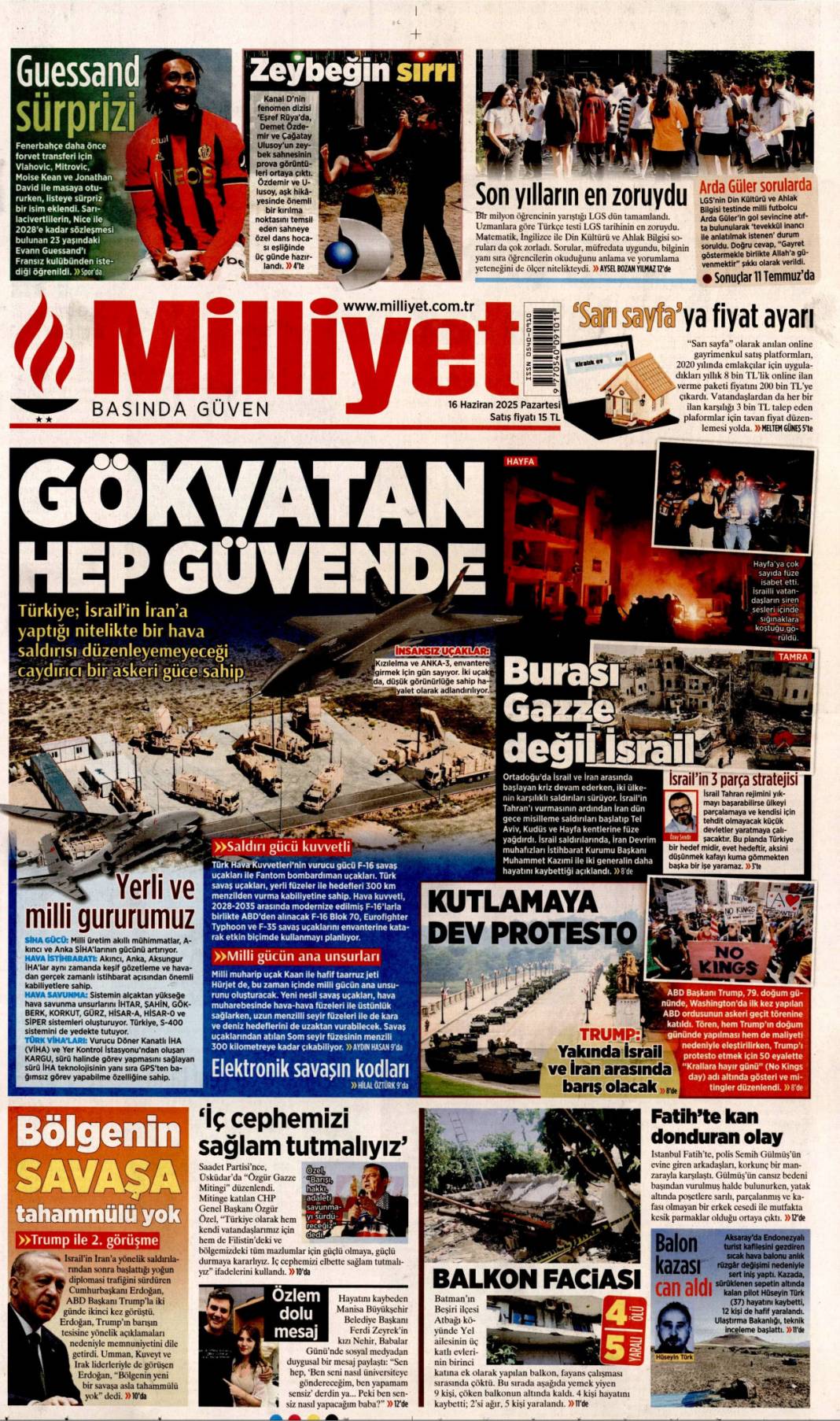 Uçak ve füze savaşı, İsrail ve İran alev alev: 16 Haziran 2025 gazete manşetleri 9