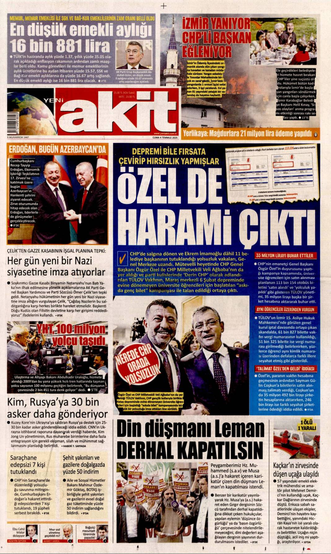 Beni CHP'liler yaktı! Tek sorumlu kumpasçı CHP'liler: 4 Temmuz gazete manşetleri 10