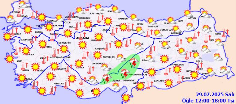 Meteoroloji uyardı: Bazı bölgelere kavrulurken bazı bölgelere sağanak yağış geliyor! Bugün hava nasıl, Salı günü hava nasıl olacak? 7