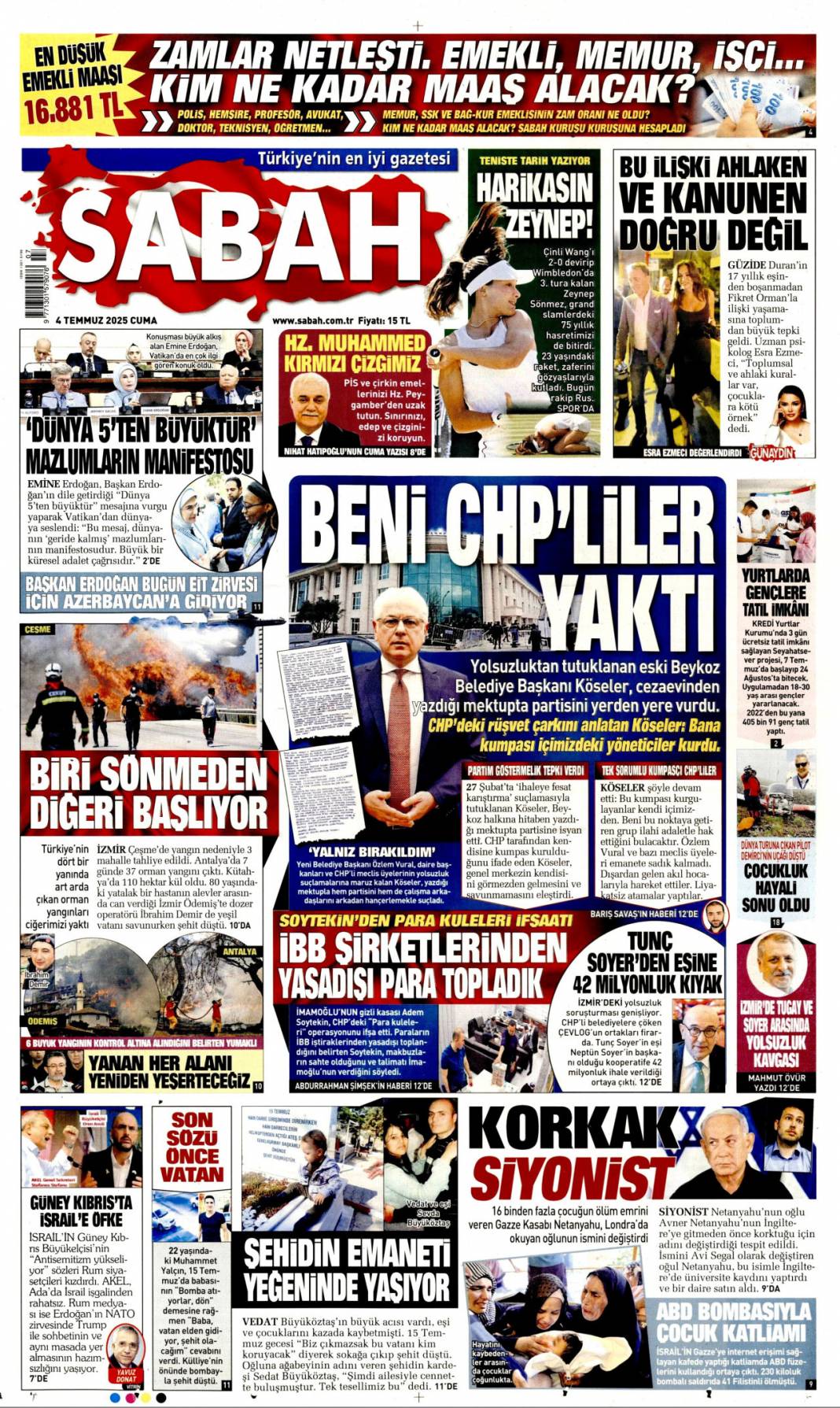 Beni CHP'liler yaktı! Tek sorumlu kumpasçı CHP'liler: 4 Temmuz gazete manşetleri 1