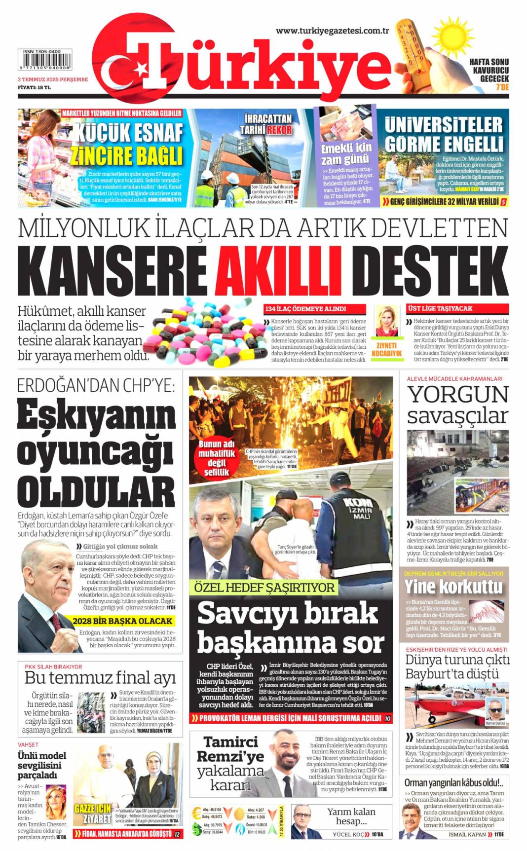 Özel'in Kiblesi yanlış! Erdoğan'dan Özel'e doktor tavsiyesi: 3 Temmuz gazete manşetleri 8