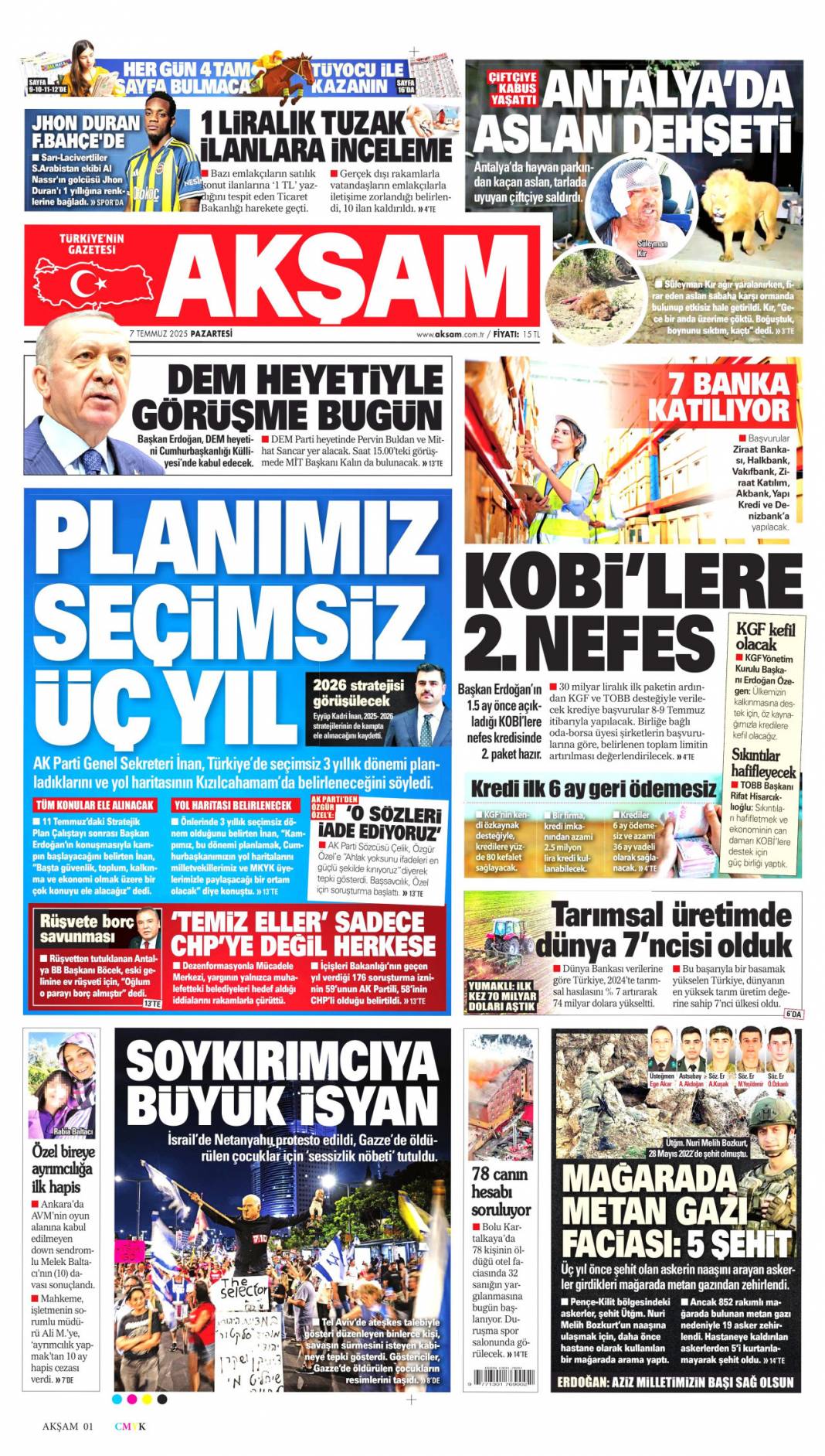 41 yıl sonra silahlara veda: 7 Temmuz 2025  Pazartesi, güncel gazete manşetleri 6