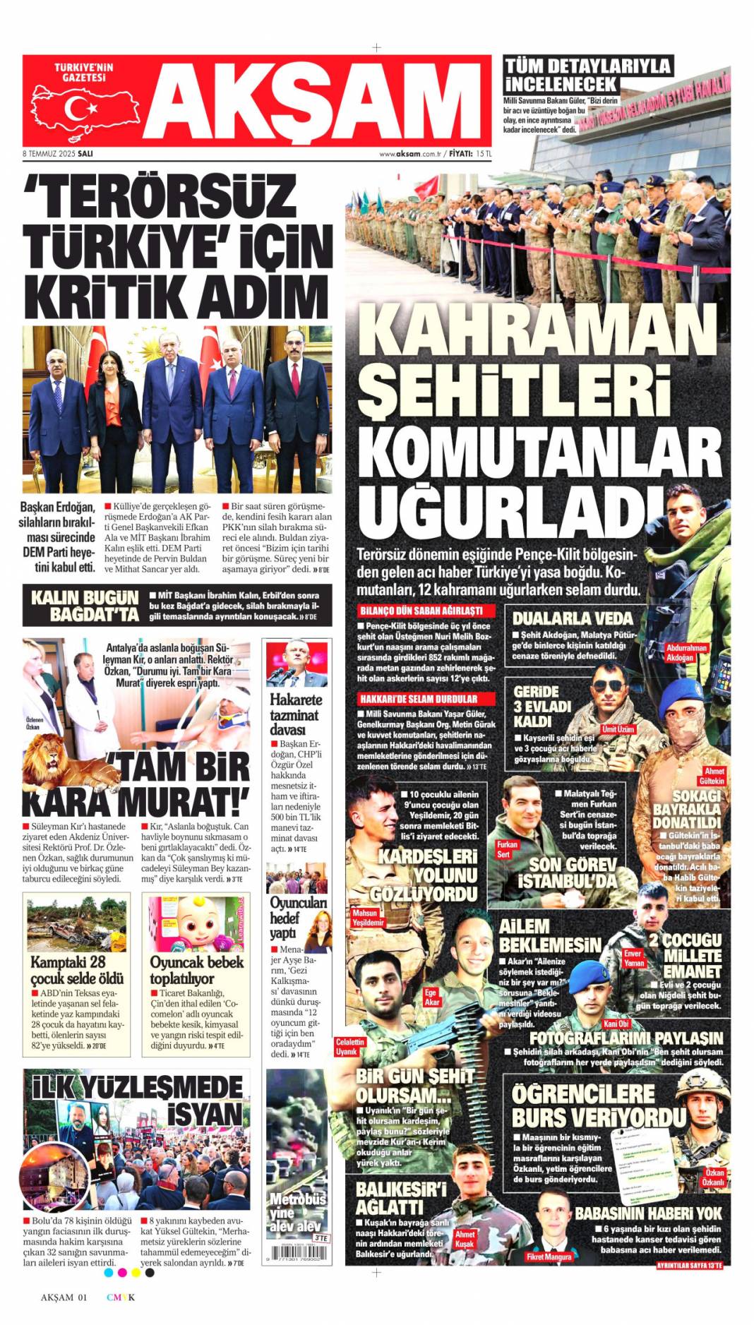 Adım adım terörsüz Türkiye'ye doğru: 8 Temmuz 2025 Salı, güncel gazete manşetleri 3