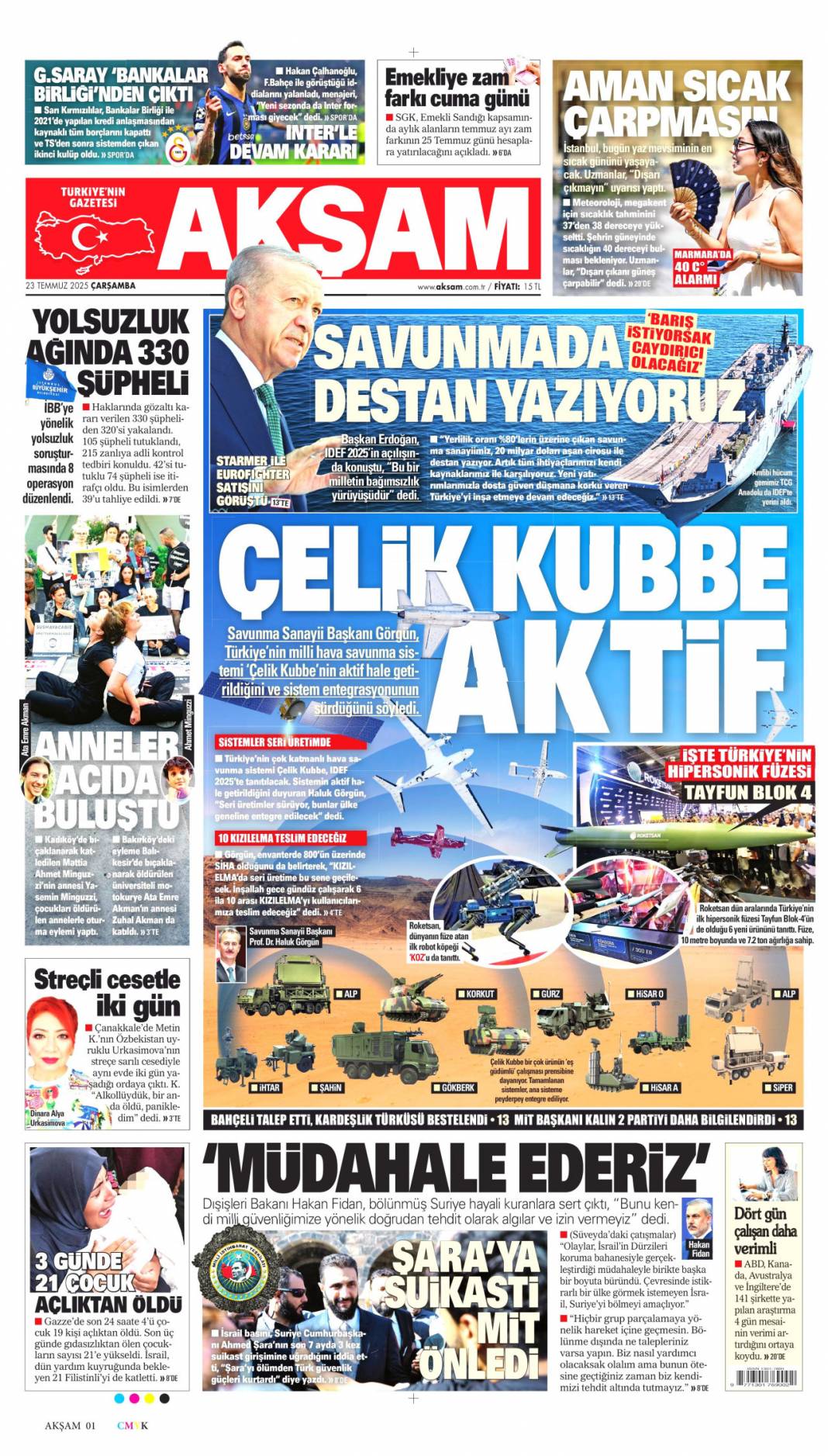 Savunma sanayimiz destan yazıyor: 23 Temmuz 2025 Çarşamba güncel gazete manşetleri 7