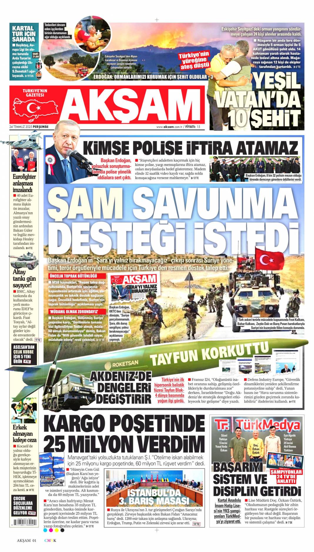 Çelik kubbemize 5 süper güç: 24 Temmuz 2025 Perşembe güncel gazete manşetleri 2