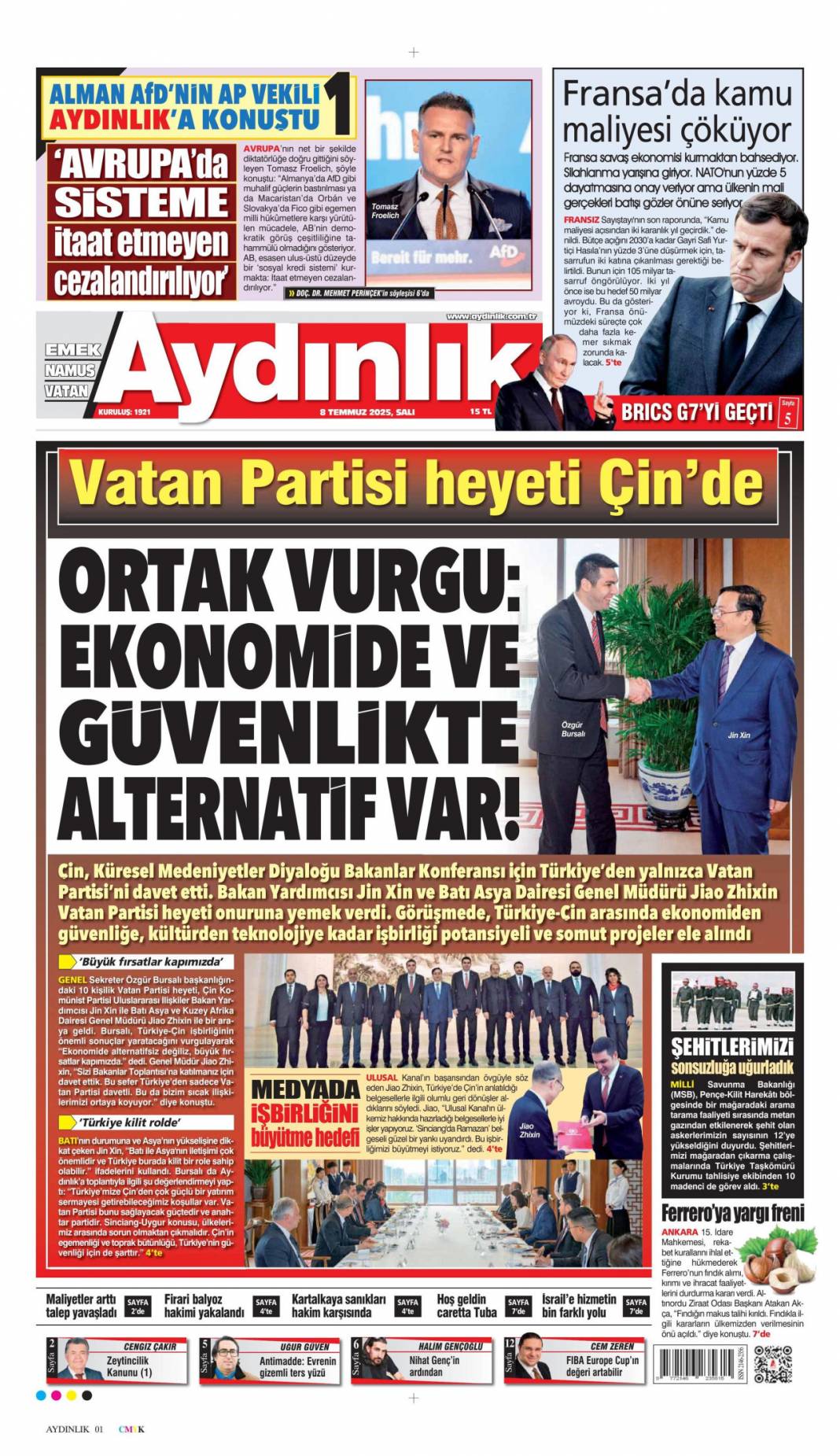 Adım adım terörsüz Türkiye'ye doğru: 8 Temmuz 2025 Salı, güncel gazete manşetleri 4