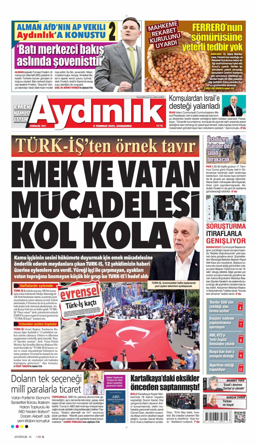 Katliamcıdan nobel gazı: 9 Temmuz 2025 Çarşamba, güncel gazete manşetleri... 3