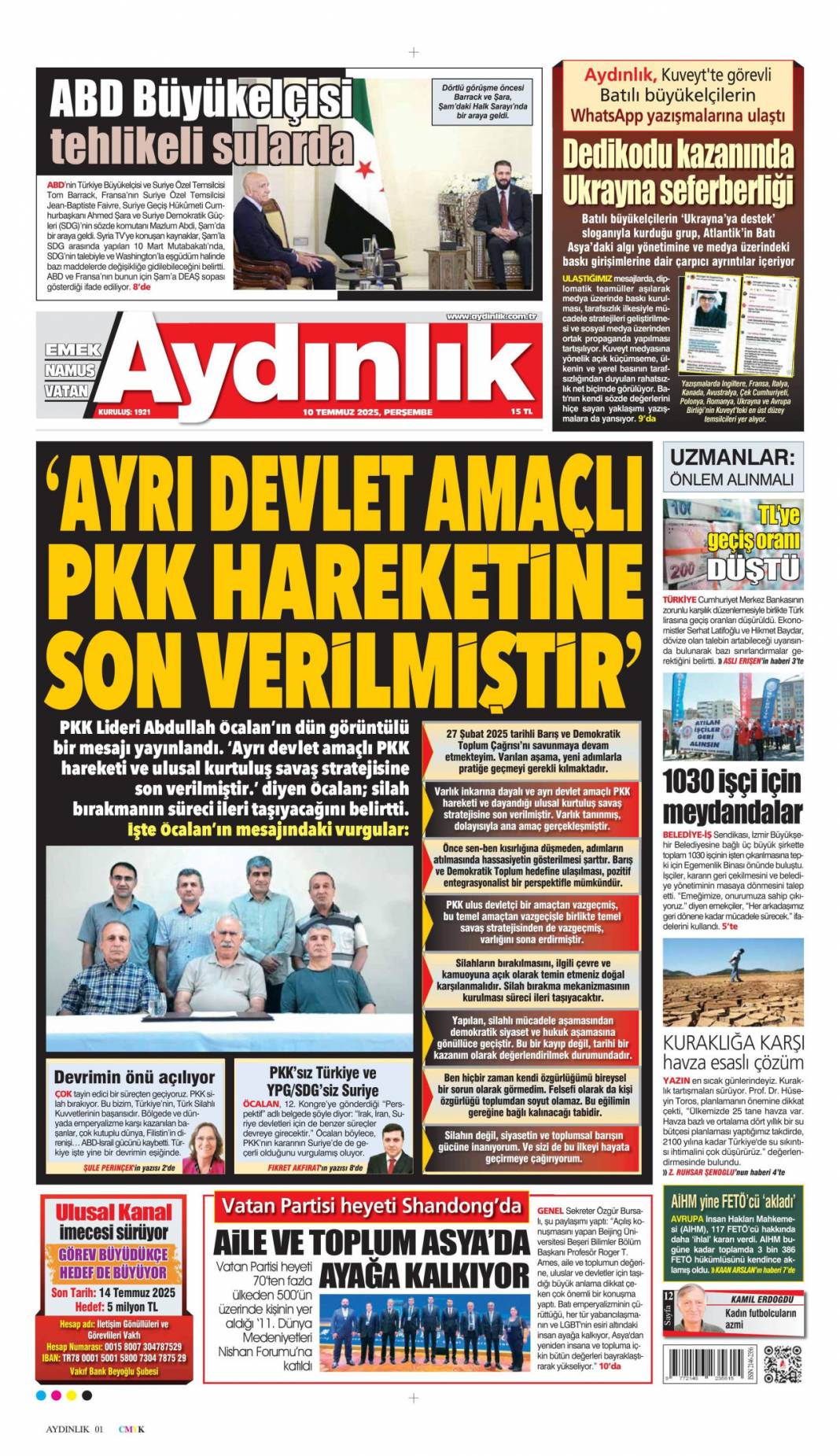 Cumhurbaşkanı Erdoğan: Haraç partisi! 10 Temmuz 2025 Perşembe gazete manşetleri 8