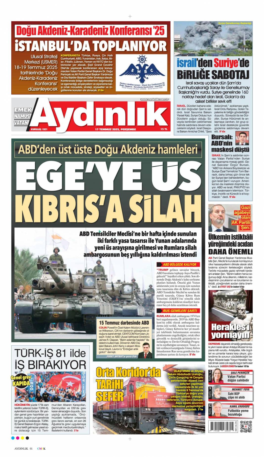 Siyonist katil ateşle oynuyor: 17 Temmuz 2025 Perşembe gazete manşetleri 7