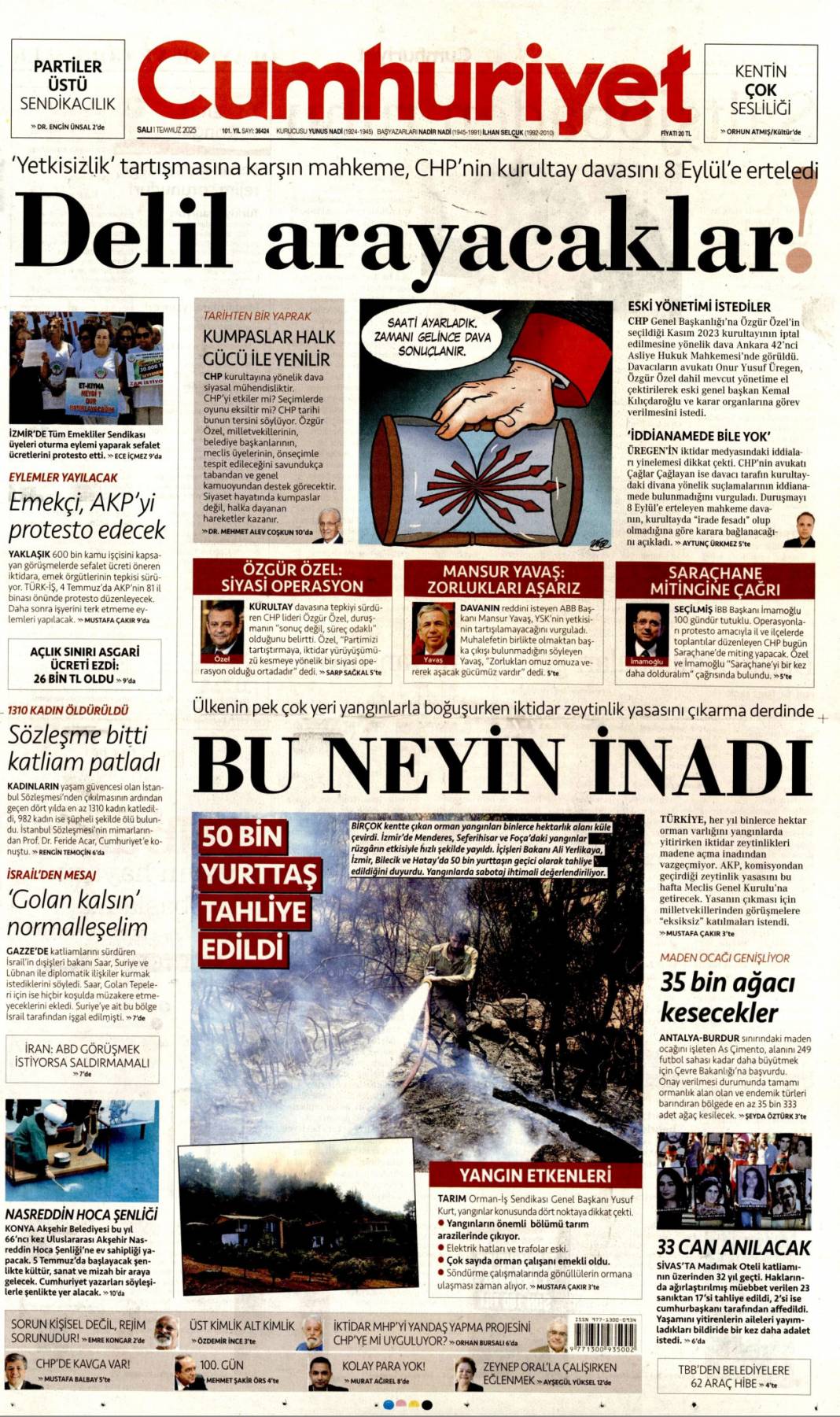 Kurultay'ın kaderi ceza davasında: 1 Temmuz 2025 Salı gazete manşetleri 6