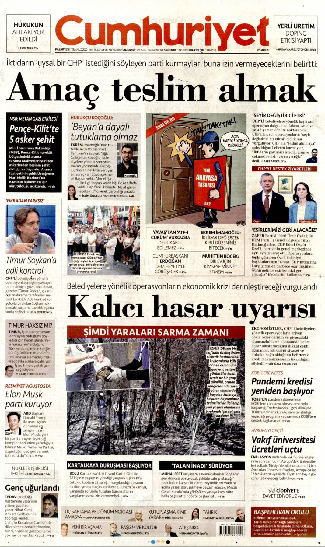 41 yıl sonra silahlara veda: 7 Temmuz 2025  Pazartesi, güncel gazete manşetleri 3