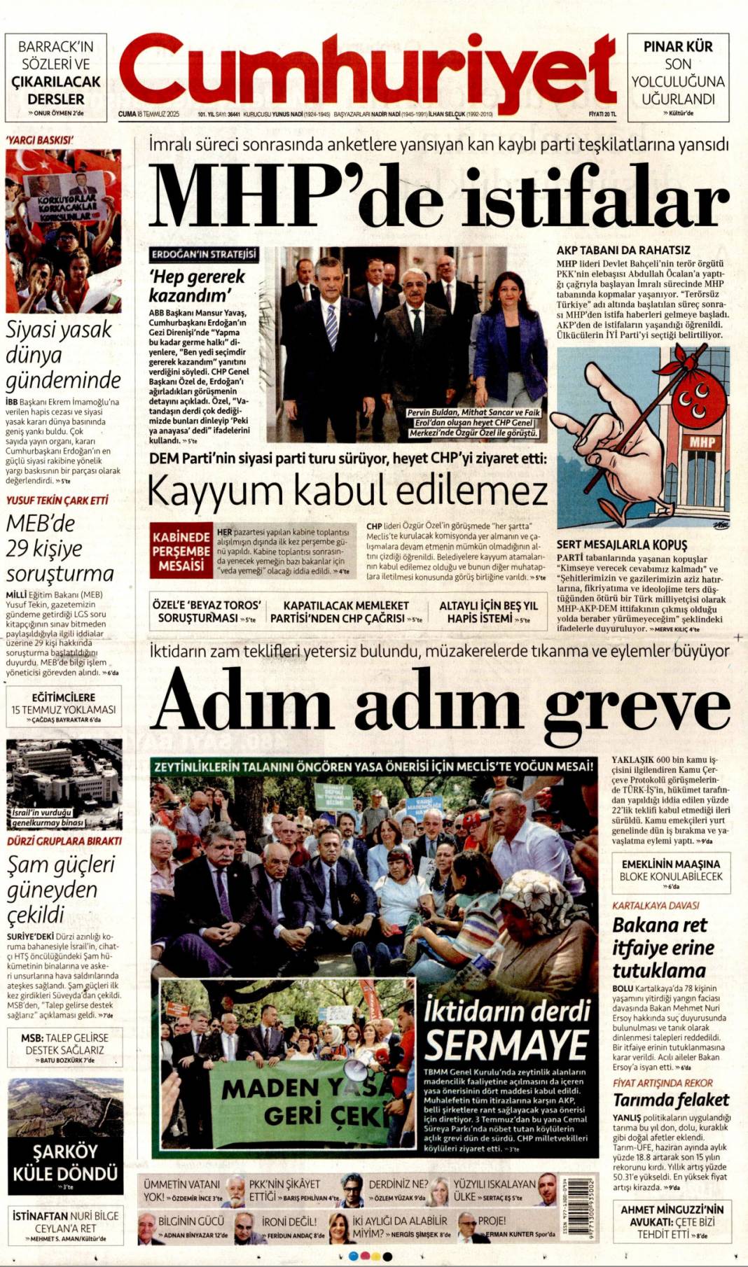 Suriye'yi böldürtmeyiz: 18 Temmuz 2025 Cuma, güncel gazete manşetleri 5