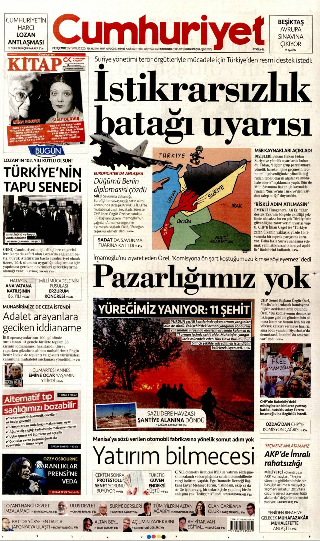 Çelik kubbemize 5 süper güç: 24 Temmuz 2025 Perşembe güncel gazete manşetleri 5