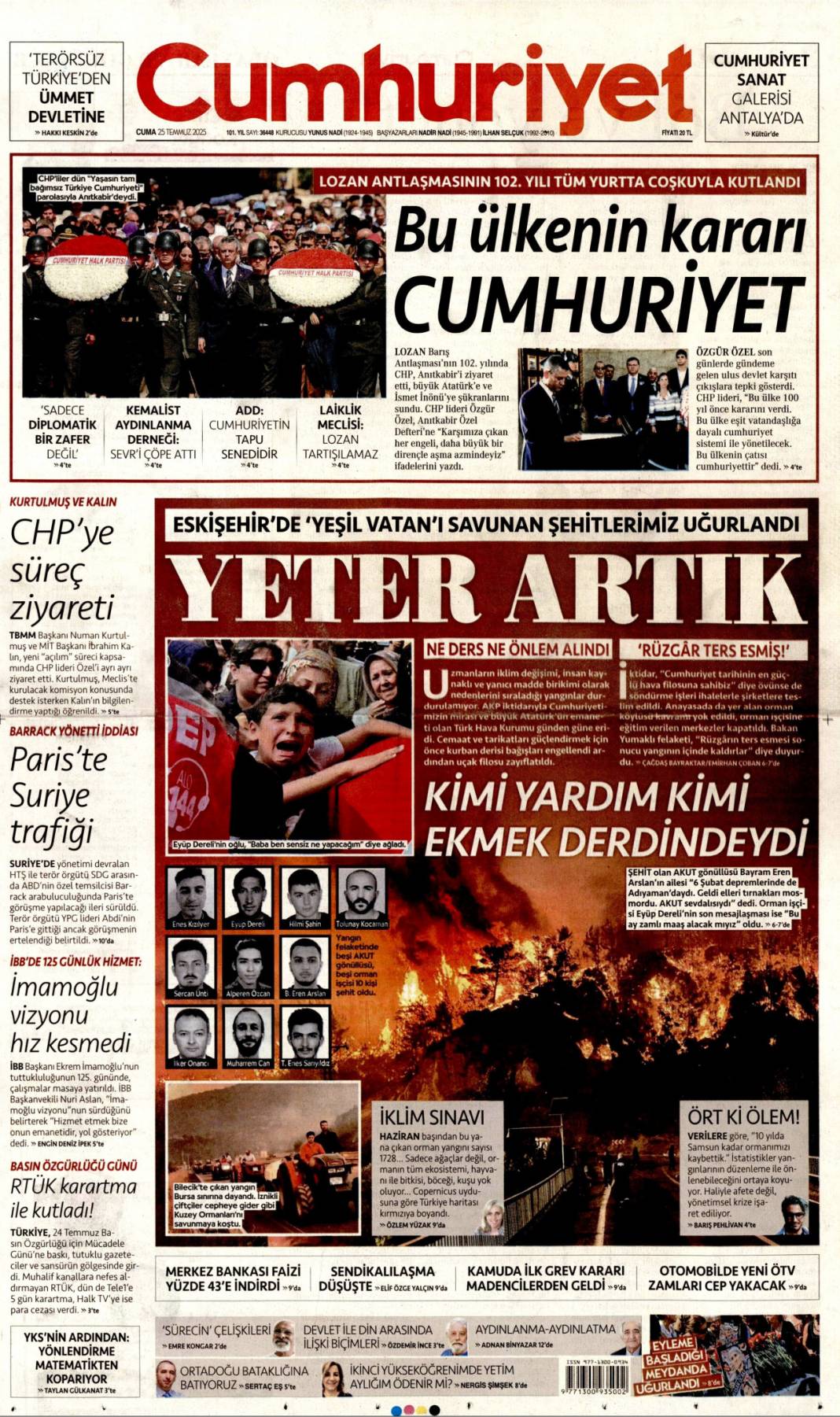 Vatan sevdalılarını yüreğimize gömdük: 25 Temmuz 2025 Cuma güncel gazete manşetleri 4