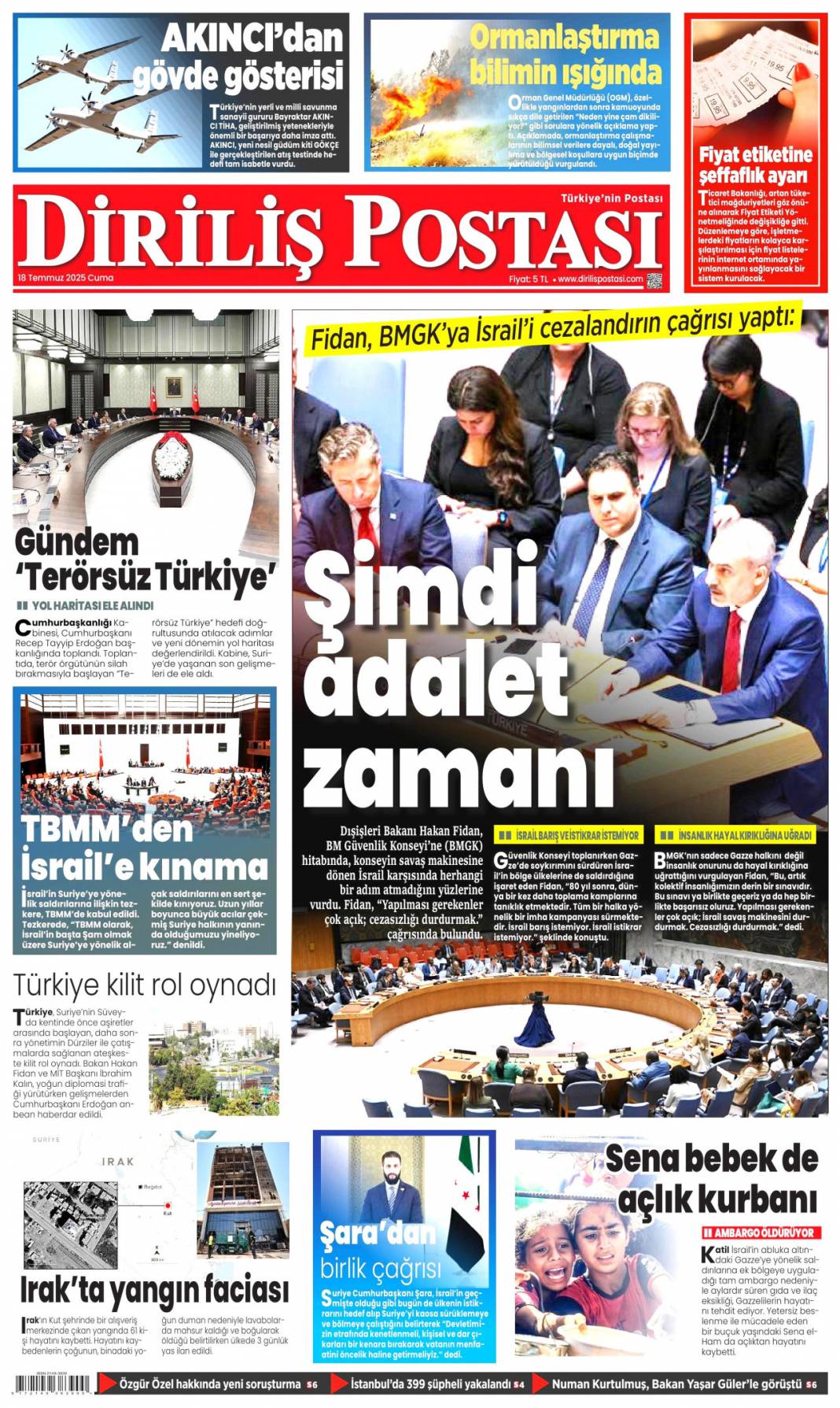 Suriye'yi böldürtmeyiz: 18 Temmuz 2025 Cuma, güncel gazete manşetleri 6