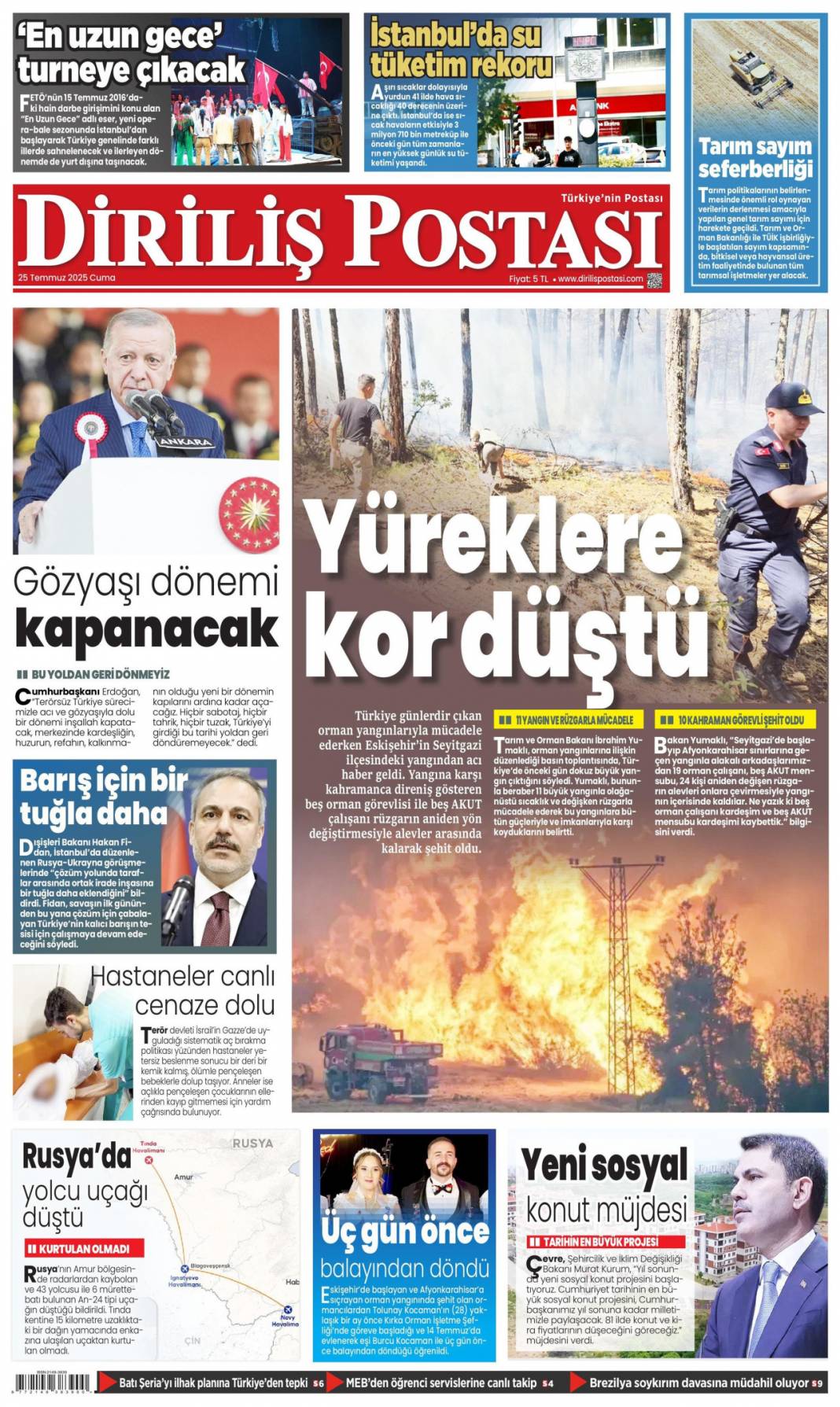 Vatan sevdalılarını yüreğimize gömdük: 25 Temmuz 2025 Cuma güncel gazete manşetleri 9