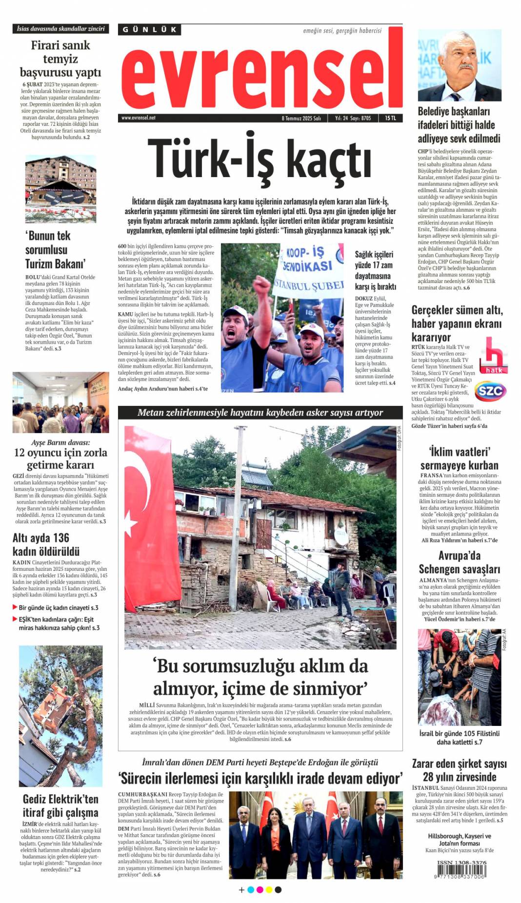 Adım adım terörsüz Türkiye'ye doğru: 8 Temmuz 2025 Salı, güncel gazete manşetleri 8