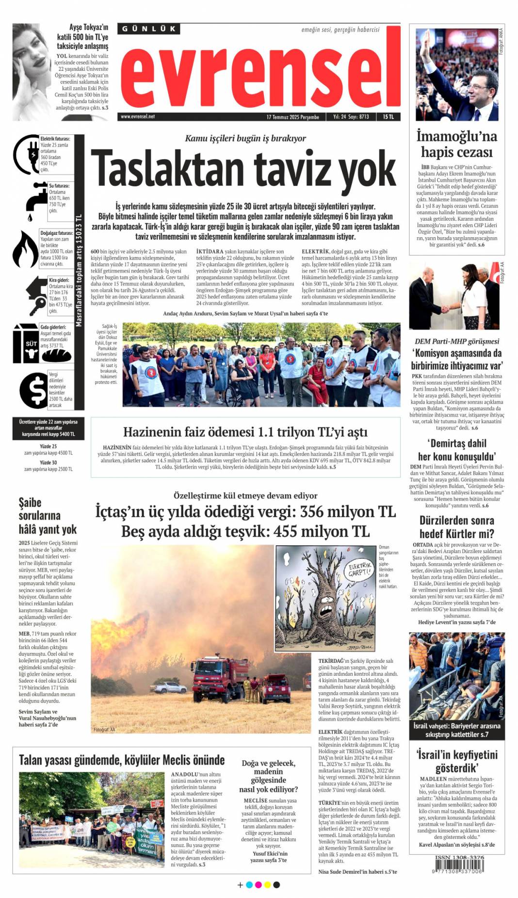 Siyonist katil ateşle oynuyor: 17 Temmuz 2025 Perşembe gazete manşetleri 12