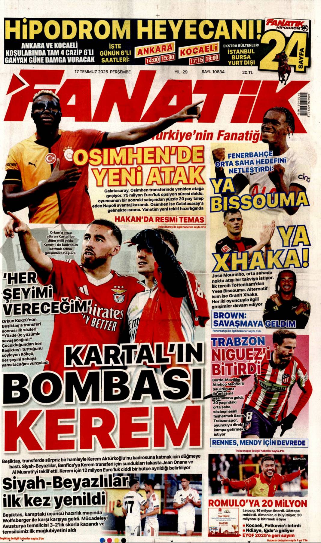 Siyonist katil ateşle oynuyor: 17 Temmuz 2025 Perşembe gazete manşetleri 24