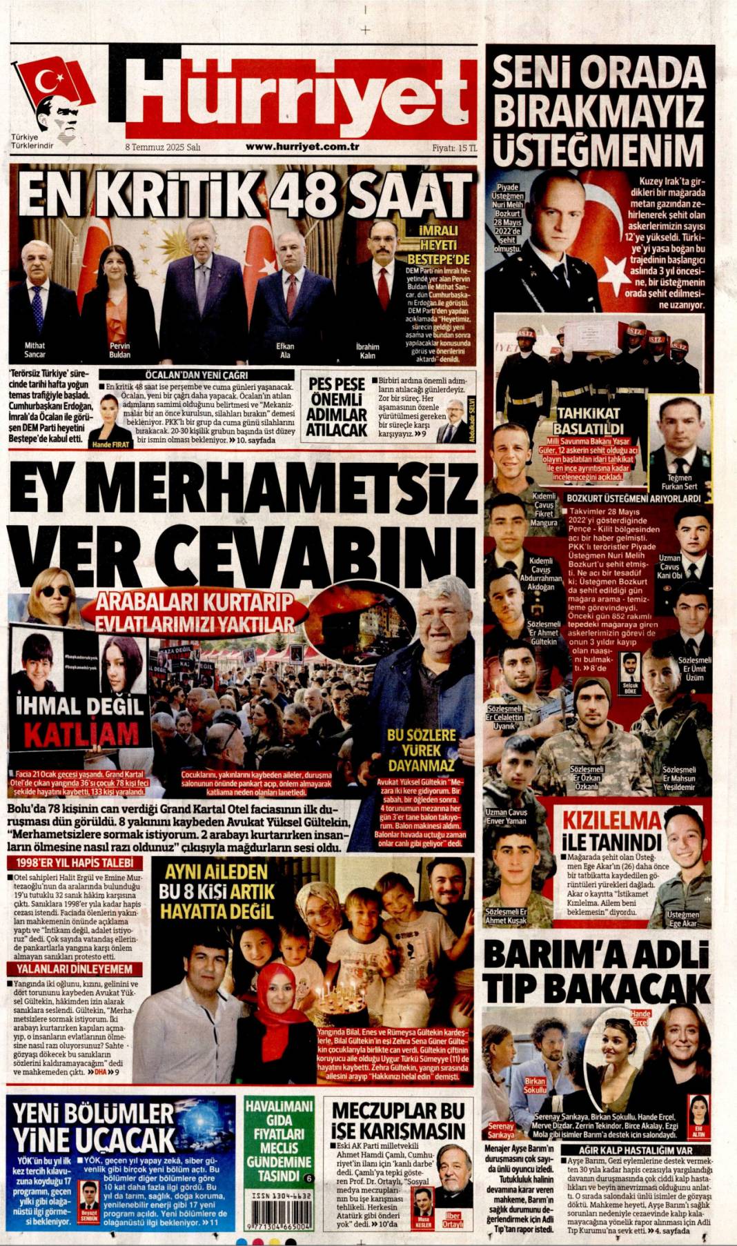 Adım adım terörsüz Türkiye'ye doğru: 8 Temmuz 2025 Salı, güncel gazete manşetleri 9