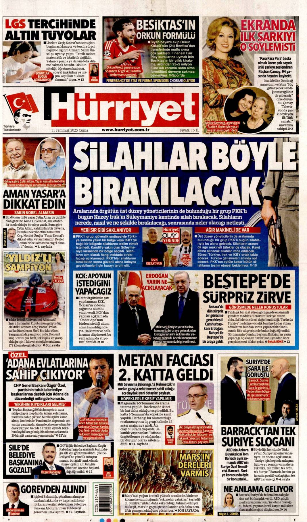 Silahlar böyle bırakılacak: 11 Temmuz 2025 Cuma gazete manşetleri 1