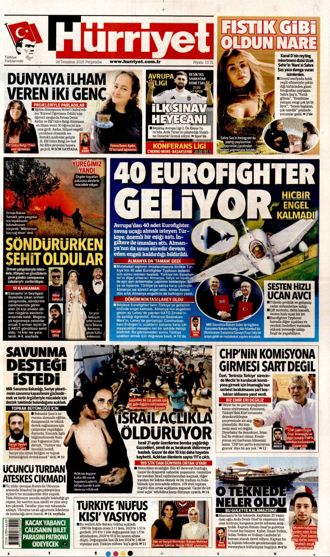 Çelik kubbemize 5 süper güç: 24 Temmuz 2025 Perşembe güncel gazete manşetleri 9