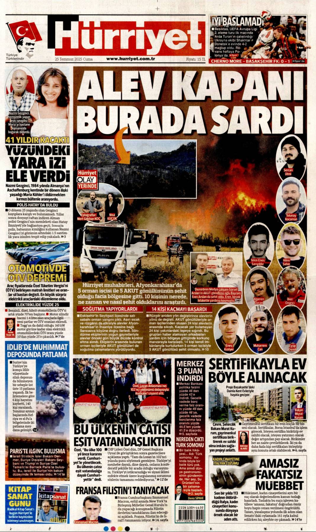 Vatan sevdalılarını yüreğimize gömdük: 25 Temmuz 2025 Cuma güncel gazete manşetleri 2