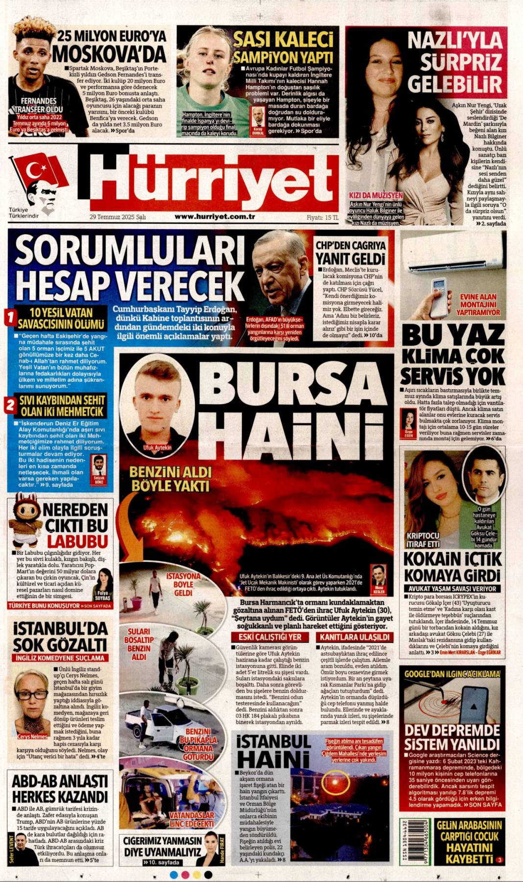 Ateşin çocukları gitti, Papazın çocukları geldi: 29 Temmuz 2025 Salı güncel gazete manşetleri 2
