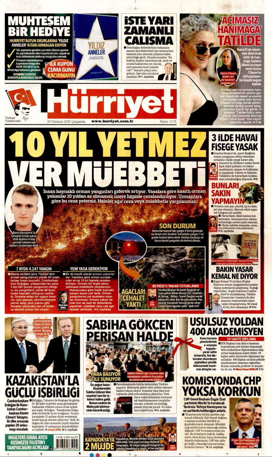 On yıl yetmez ver müebbeti: 30 Temmuz 2025 Çarşamba güncel gazete manşetleri 1