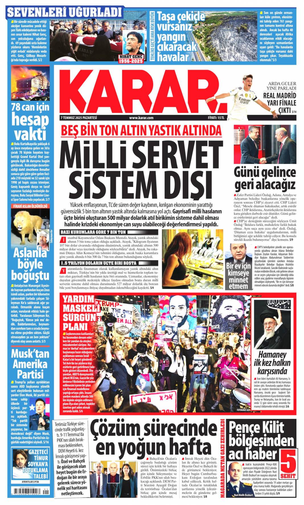 41 yıl sonra silahlara veda: 7 Temmuz 2025  Pazartesi, güncel gazete manşetleri 13