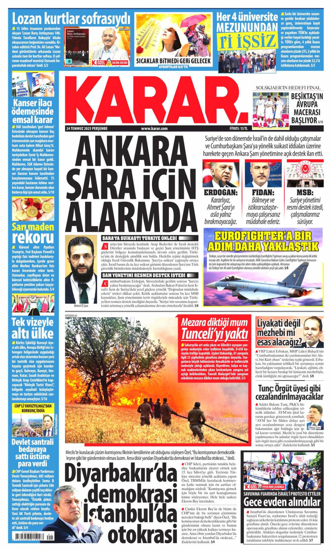 Çelik kubbemize 5 süper güç: 24 Temmuz 2025 Perşembe güncel gazete manşetleri 10