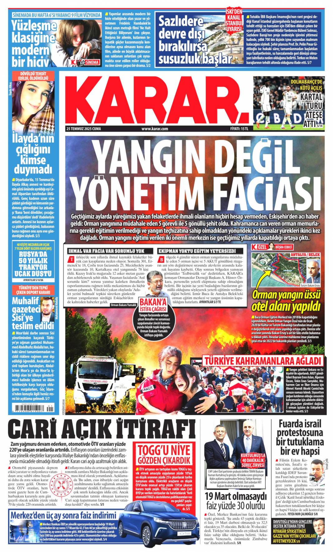 Vatan sevdalılarını yüreğimize gömdük: 25 Temmuz 2025 Cuma güncel gazete manşetleri 12