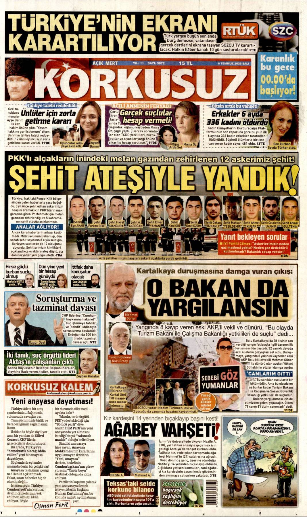 Adım adım terörsüz Türkiye'ye doğru: 8 Temmuz 2025 Salı, güncel gazete manşetleri 11